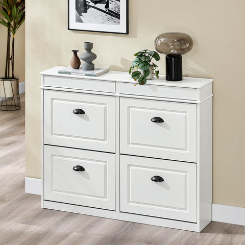 Rootz Shoe Cabinet - Footwear Storage - Shoe Organizer - Space-Saving Design - 105x83x24cm - White MDF