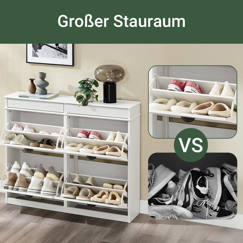 Rootz Shoe Cabinet - Footwear Storage - Shoe Organizer - Space-Saving Design - 105x83x24cm - White MDF