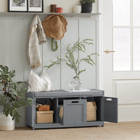Rootz Hallway Bench with Shoe Storage - Shoe Cabinet - Entryway Organizer - Comfortable Padded Seat - Removable Cushion - MDF Construction - 90cm x 45cm x 35cm