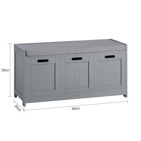 Rootz Hallway Bench with Shoe Storage - Shoe Cabinet - Entryway Organizer - Comfortable Padded Seat - Removable Cushion - MDF Construction - 90cm x 45cm x 35cm