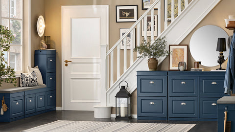 Rootz Shoe Storage Bench - Entryway Organizer - Blue MDF Shoe Cabinet - Includes Seat Cushion - Space-Saving 60x52x24cm