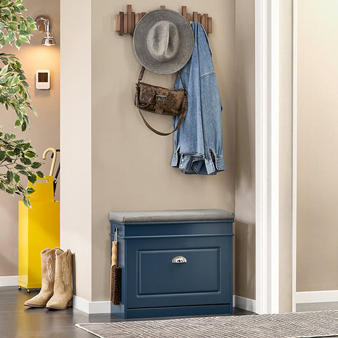 Rootz Shoe Storage Bench - Entryway Organizer - Blue MDF Shoe Cabinet - Includes Seat Cushion - Space-Saving 60x52x24cm
