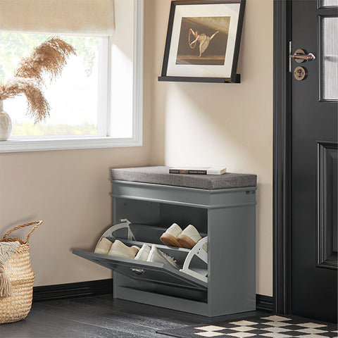 Rootz Schoenenkastbank - Schoenenkantelaar - Schoenenkast - Veelzijdige opbergruimte - Comfortabele zitplaatsen - Eenvoudige montage - Lichtgrijs MDF - 61 cm x 51 cm x 24 cm