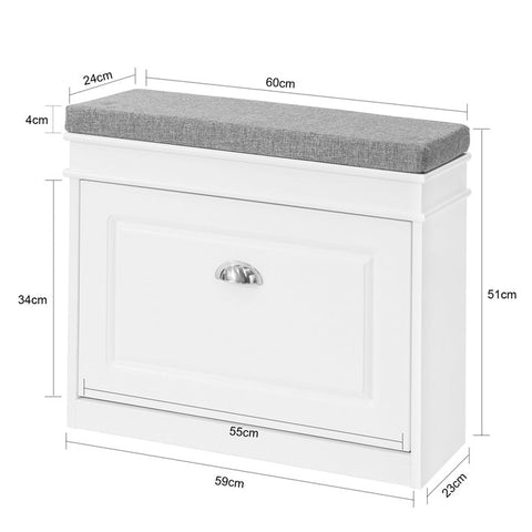 Rootz Schoenenkastbank met klep - Schoenenkantelaar - Schoenenopbergorganisator - FSC-gecertificeerd - 100% recyclebare verpakking - Comfortabel zitkussen - 75 cm x 51 cm x 24 cm