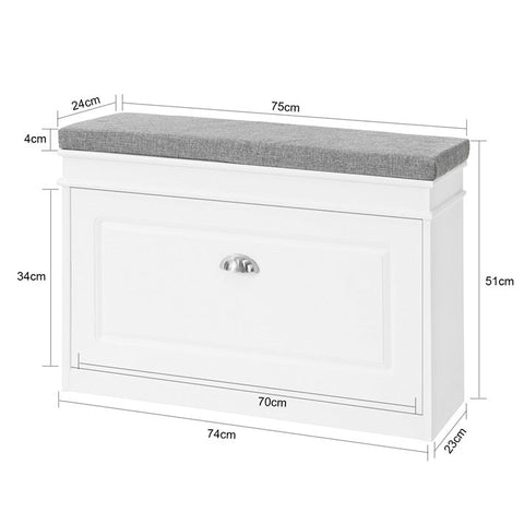 Rootz Schoenenkastbank met klep - Schoenenkantelaar - Schoenenopbergorganisator - FSC-gecertificeerd - 100% recyclebare verpakking - Comfortabel zitkussen - 75 cm x 51 cm x 24 cm