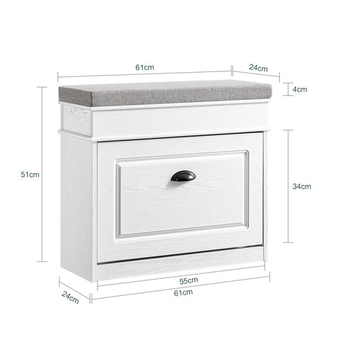 Rootz Multifunctional 2-in-1 Shoe Bench - Space-saving Storage - Shoe Shelf - Resilience Up to 113kg - 61x51x24cm