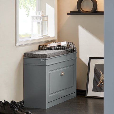 Rootz Schoenenkast met Zitting met Kussen - Schoenenbank - Schoenenorganizer - Veelzijdige opbergruimte - Comfortabele zit - Eenvoudige montage - 75 cm x 51 cm x 24 cm