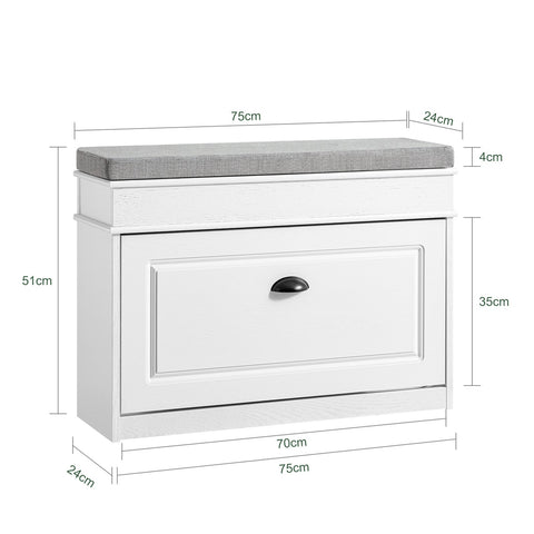 Rootz Shoe Bench - Space-Saving Design - Multifunctional Shoe Rack - Durable MDF - Supports 180kg - 75cm x 51cm x 24cm