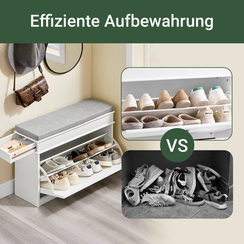 Rootz Shoe Bench - Space-Saving Design - Multifunctional Shoe Rack - Durable MDF - Supports 180kg - 75cm x 51cm x 24cm