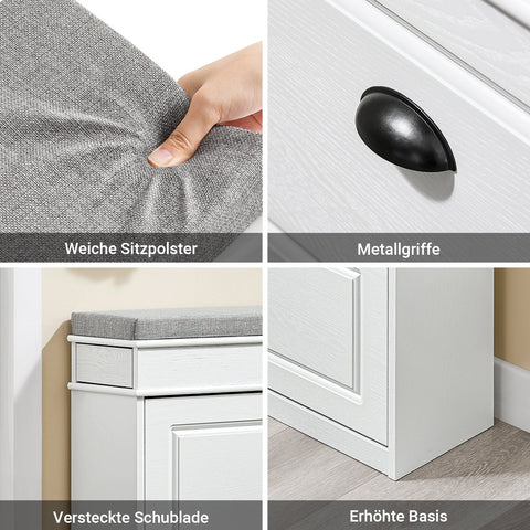 Rootz Shoe Bench - Space-Saving Design - Multifunctional Shoe Rack - Durable MDF - Supports 180kg - 75cm x 51cm x 24cm