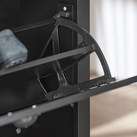 Rootz Shoe Cabinet with 2 Flaps - Shoe Tipper - Shoe Dresser - Sturdy MDF Construction - Extra Storage Compartment - Wall Attachable - 80cm x 110cm x 24cm - Black