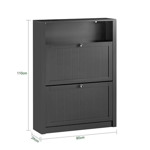 Rootz Shoe Cabinet with 2 Flaps - Shoe Tipper - Shoe Dresser - Sturdy MDF Construction - Extra Storage Compartment - Wall Attachable - 80cm x 110cm x 24cm - Black