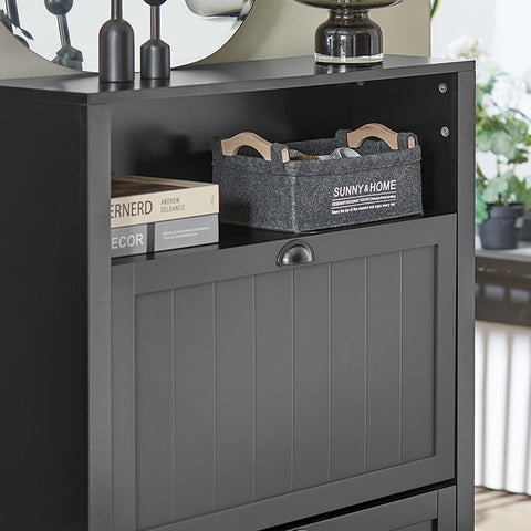 Rootz Shoe Cabinet with 2 Flaps - Shoe Tipper - Shoe Dresser - Sturdy MDF Construction - Extra Storage Compartment - Wall Attachable - 80cm x 110cm x 24cm - Black