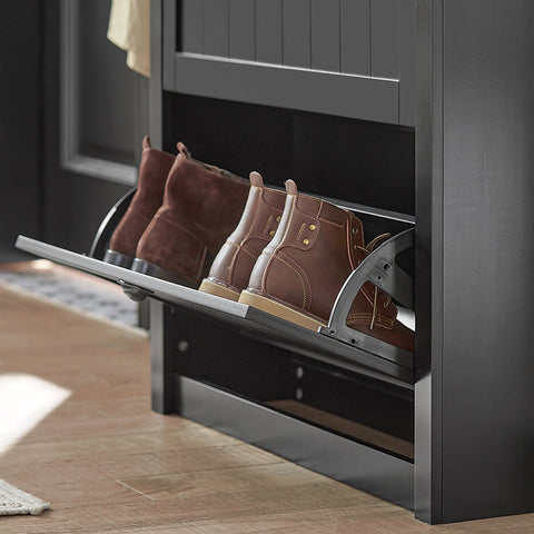 Rootz Shoe Cabinet with 2 Flaps - Shoe Tipper - Shoe Dresser - Sturdy MDF Construction - Extra Storage Compartment - Wall Attachable - 80cm x 110cm x 24cm - Black