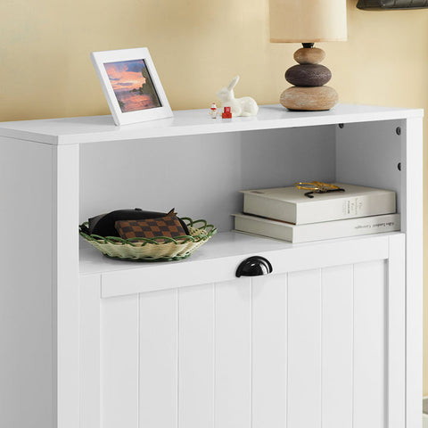 Rootz White Shoe Cabinet with 2 Flaps - Shoe Tipper - Shoe Dresser - Sturdy MDF Construction - Extra Storage Compartment - Wall Attachable - 80cm x 110cm x 24cm