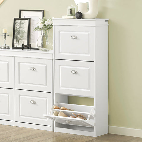 Rootz White Shoe Cabinet - Shoe Tipper - Shoe Organizer - FSC Certified - Sturdy Construction - Wall Attachable - 53cm x 117cm x 24cm