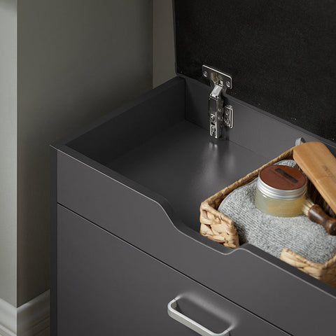 Rootz Shoe Bench with Storage - Shoe Tipper - Sitting Chest of Drawers - Space-Saving Design - Hidden Compartment - Comfortable Seat Cushion - 60cm x 50cm x 30cm - Gray