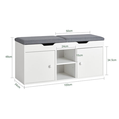 Rootz Shoe Storage Bench - Entryway Bench - Shoe Organizer - Adjustable Shelves - Dual-Seat - Space-Saving - 100cm x 48cm x 34cm