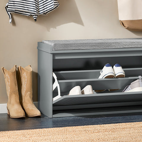 Rootz MDF Shoe Cabinet - Footwear Organizer - Entryway Storage - Comfortable Seat Cushion - 80x45x26cm