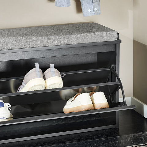 Rootz Shoe Cabinet - Shoe Storage - Shoe Organizer - Includes Seat Cushion - MDF,  Grey - 80x45x26cm