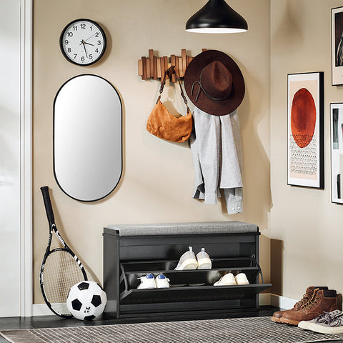 Rootz Shoe Cabinet - Shoe Storage - Shoe Organizer - Includes Seat Cushion - MDF,  Grey - 80x45x26cm