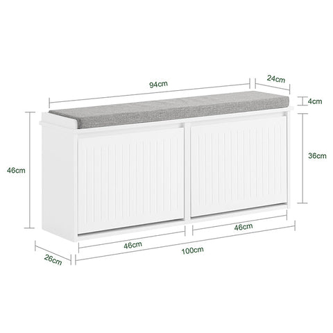 Rootz Shoe Storage Bench - Shoe Cabinet - Footwear Organizer - Comfortable Cushion - MDF, 100x46x26cm