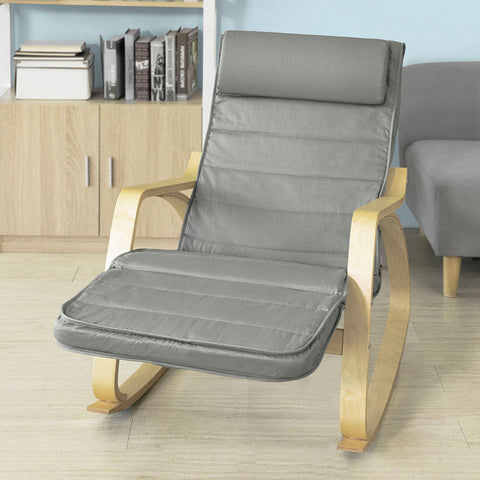 Rootz Rocking Chair - Nursing Chair - Swing Chair - 100% Cotton Cover - Adjustable Footrest - Felt Floor Protectors - 69cm x 62cm x 73.5cm - Gray FST16-DG