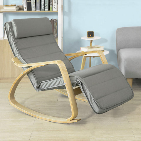 Rootz Rocking Chair - Nursing Chair - Relaxation Chair - Adjustable Footrest, Washable Lamination Fabric Cover, Sturdy Birch Wood and Steel Frame - 56cm x 90cm x 80cm