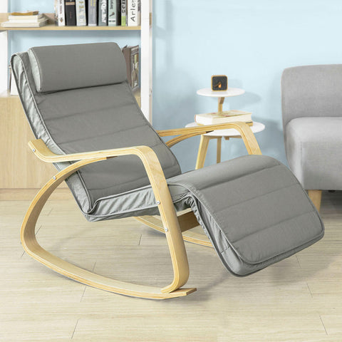 Rootz Rocking Chair - Nursing Chair - Swing Chair - 100% Cotton Cover - Adjustable Footrest - Felt Floor Protectors - 69cm x 62cm x 73.5cm - Gray FST16-DG