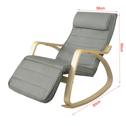 Rootz Rocking Chair - Nursing Chair - Swing Chair - 100% Cotton Cover - Adjustable Footrest - Felt Floor Protectors - 69cm x 62cm x 73.5cm - Gray FST16-DG