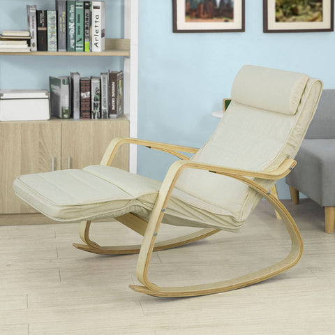 Rootz Rocking Chair - Nursing Chair - Swing Chair - 100% Cotton Cover - Adjustable Footrest - Modern Design - Birch Wood and Steel Frame - 10kg - 120kg Load Capacity - 5-Way Adjustable Footrest