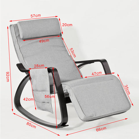 Rootz Adjustable Rocking Chair - Swing Chair - Nursing Chair - Birch Wood Frame - Removable Washable Cover - 5-Position Footrest - 120kg Load Capacity - Modern Design - Gray or Brown