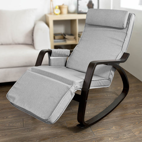 Rootz Adjustable Rocking Chair - Swing Chair - Nursing Chair - Birch Wood Frame - Removable Washable Cover - 5-Position Footrest - 120kg Load Capacity - Modern Design - Gray or Brown
