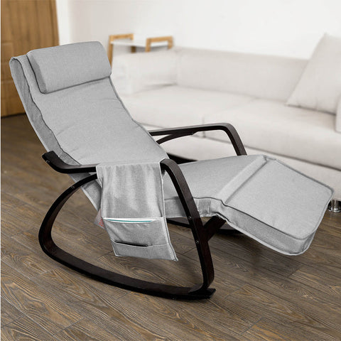 Rootz Adjustable Rocking Chair - Swing Chair - Nursing Chair - Birch Wood Frame - Removable Washable Cover - 5-Position Footrest - 120kg Load Capacity - Modern Design - Gray or Brown