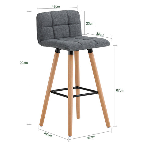 Rootz Bar Stool Set of 2 - Counter Stool - Kitchen Stools - Padded Curved Seat - All-Round Footrest - Simple Elegant Design - 44cm x 44cm x 90cm - Dark Gray