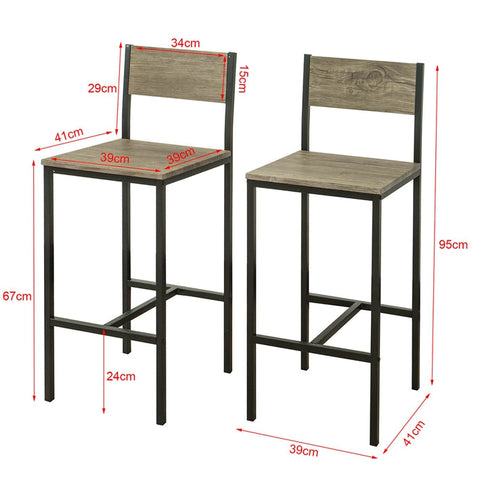 Rootz Modern Bar Stool Set of 2 - Counter Stools - High Chairs - Comfortable Backrest - Integrated Footrest - Ideal for Bars and Cafes - 39cm x 95cm x 41cm