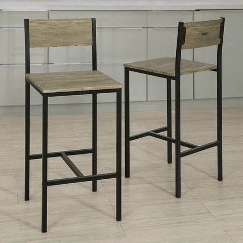 Rootz Modern Bar Stool Set of 2 - Counter Stools - High Chairs - Comfortable Backrest - Integrated Footrest - Ideal for Bars and Cafes - 39cm x 95cm x 41cm