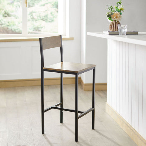 Rootz Bar Stool Set of 2 - Counter Stool - High Chairs - Comfortable Backrest - Footrest - Ideal for Bar and Kitchen - Metal Frame - MDF Seat with PVC Cover - 38cm x 96cm x 44cm