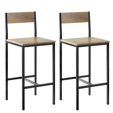 Rootz Bar Stool Set of 2 - Counter Stool - High Chairs - Comfortable Backrest - Footrest - Ideal for Bar and Kitchen - Metal Frame - MDF Seat with PVC Cover - 38cm x 96cm x 44cm