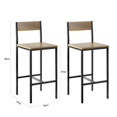 Rootz Bar Stool Set of 2 - Counter Stool - High Chairs - Comfortable Backrest - Footrest - Ideal for Bar and Kitchen - Metal Frame - MDF Seat with PVC Cover - 38cm x 96cm x 44cm