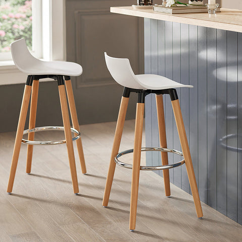 Rootz Modern Bar Stool - Counter Chair - Bar Chair - White - Thickly Padded - Easy Maintenance - Stable Beech Legs - 41cm x 84cm