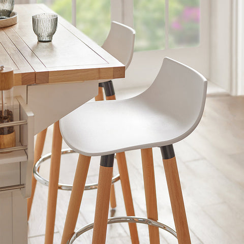 Rootz Modern Bar Stool - Counter Chair - Bar Chair - White - Thickly Padded - Easy Maintenance - Stable Beech Legs - 41cm x 84cm