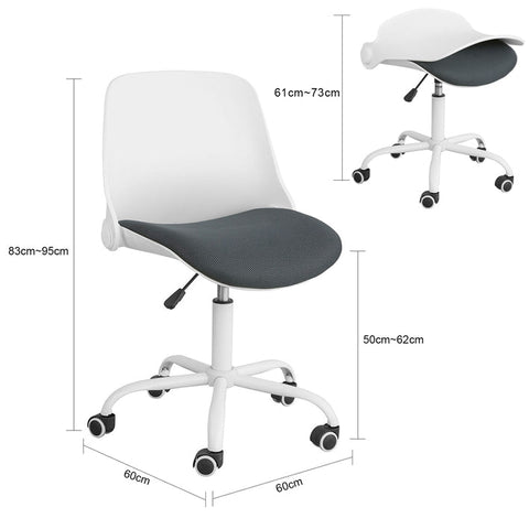 Rootz Adjustable Desk Chair - Youth Swivel Chair - Office Chair White - Foldable Backrest - Smooth 360° Wheels - Height Adjustable - 83-95cm x 50-62cm Seat Height