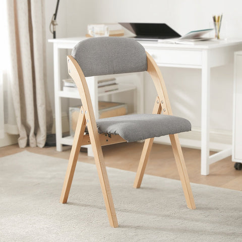 Rootz Light Gray Folding Chair - Kitchen Chair - Desk Chair - Birch Wood Frame - Removable Washable Cover - Space-Saving Design - 40cm x 44cm x 44cm