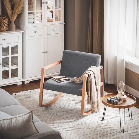 Rootz Rocking Chair - Swing Chair - Relax Chair - Beech Wood & Cotton Fabric - Comfortable & Washable Cushions - Stable with Floor Protectors - 66cm x 73cm x 75cm