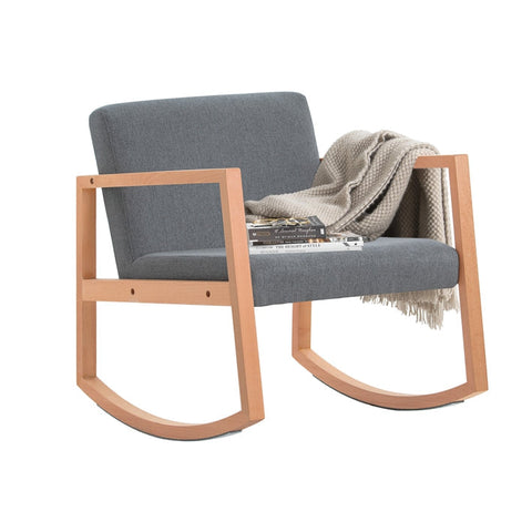 Rootz Rocking Chair - Swing Chair - Relax Chair - Beech Wood & Cotton Fabric - Comfortable & Washable Cushions - Stable with Floor Protectors - 66cm x 73cm x 75cm