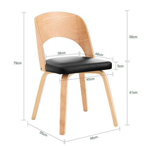 Rootz Ergonomic Curved Wood Dining Chair - Kitchen Chair - Office Chair - Padded Seat Comfort - 48cm x 79cm x 55cm
