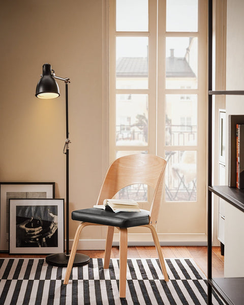 Rootz Ergonomic Curved Wood Dining Chair - Kitchen Chair - Office Chair - Padded Seat Comfort - 48cm x 79cm x 55cm