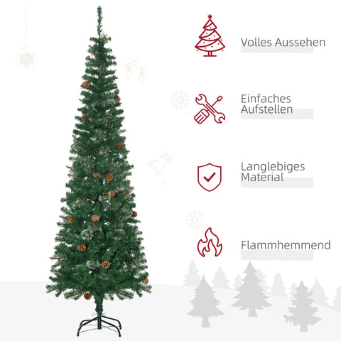 Rootz Slim Christmas Tree - Artificial Pine Tree - Pinecone Decor - Easy Assembly - Space-Saving Design - Flame Retardant - Ø54cm x 195cm