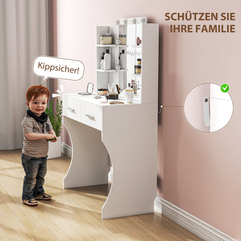 Rootz Dressing Table with Mirror - Makeup Vanity - LED Makeup Table - Brightness Control - 80cm x 40cm x 132cm - White